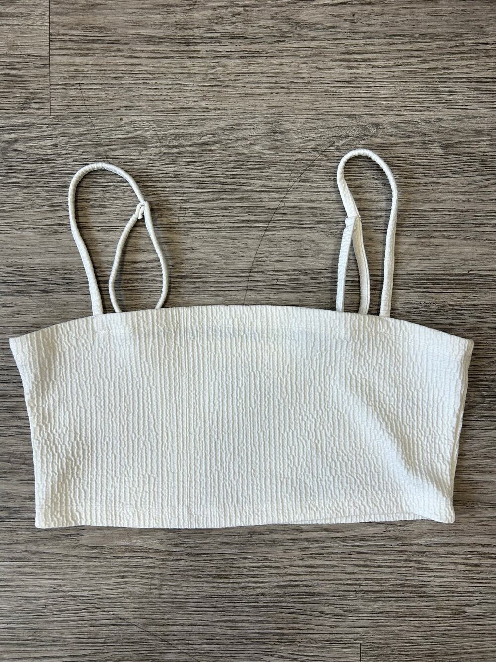 Urban Outfitters Textured Crinkle Crop Cami Top Medium Cream White Bandeau Tank
